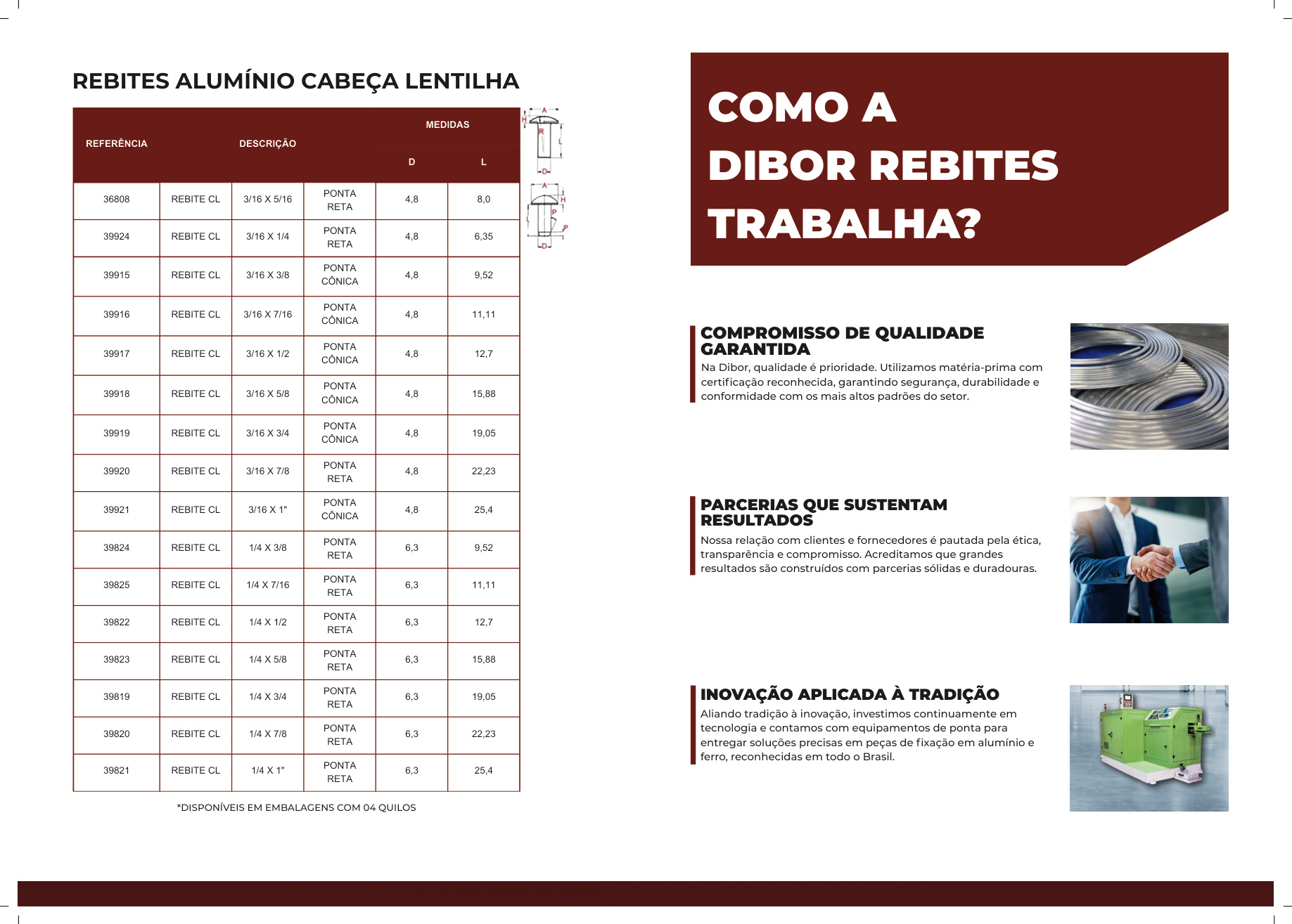 Página 4 do catálogo oficial Dibor Rebites